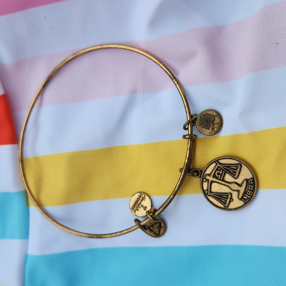 Alex and Ani Libra Scales Zodiac Sign Bangle adjustable boho charm bracelet gold